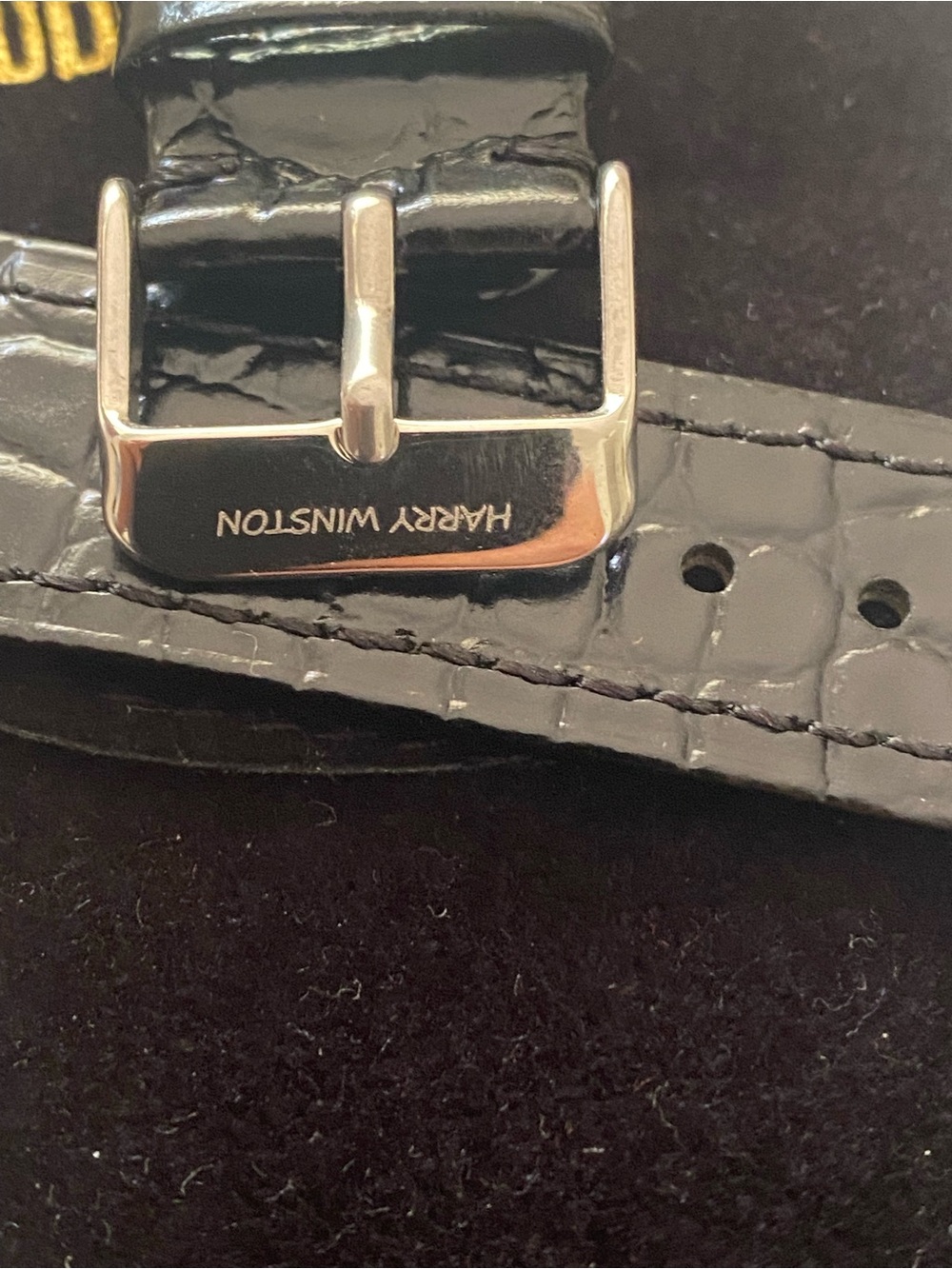 Harry Winston Black Patent Leather Strap with Silver Buckle20mm Vintage